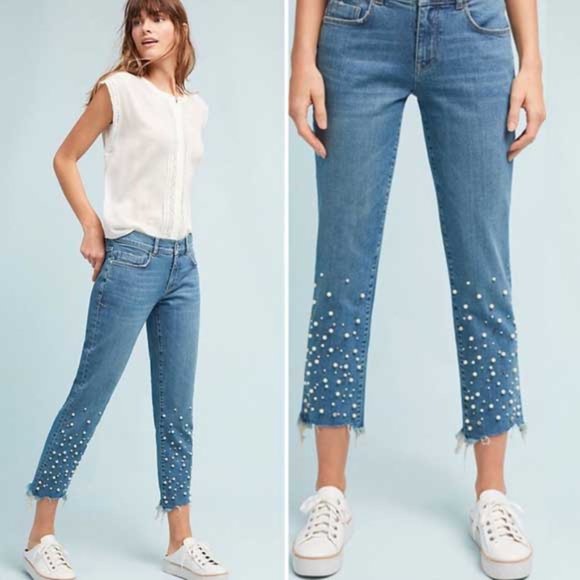 Anthropologie Pilcro Hyphen High Rise Crop Pearl Jeans 28 - Picture 1 of 7